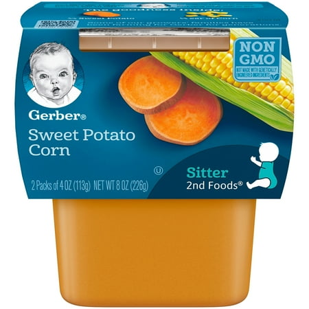 Butter Baby Corn - Gerber 2nd Foods Sweet Potato Corn Baby Food, 4 oz. Tubs, 2 Count (Pack of 8)