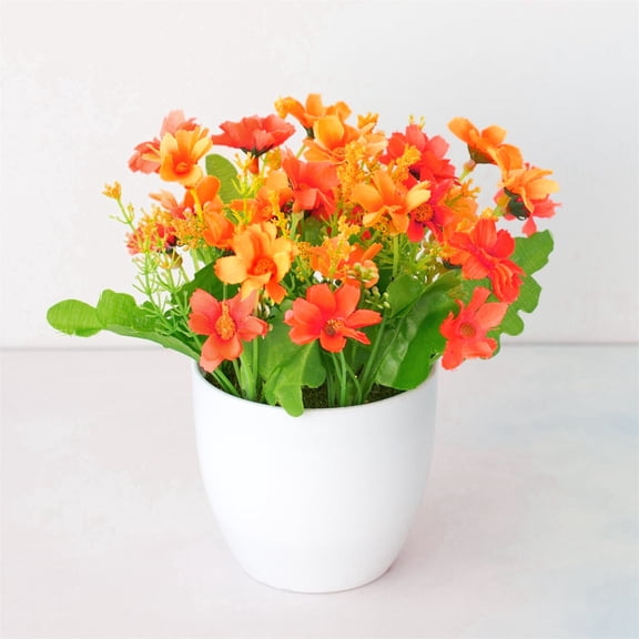 Clearance Under $1 Artificial Potted Chrysanthemum Artificial Dancer Orchid Plastic For Living Room Office Desk Entryway Table (H) (1Pc)
