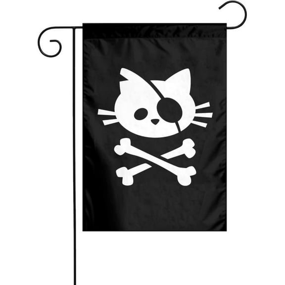 Pirate Cat Skull And Crossbone Garden Flag 12x18 Inch Double Sided Yard Porch Patio Outdoor Banner Flags For Decor