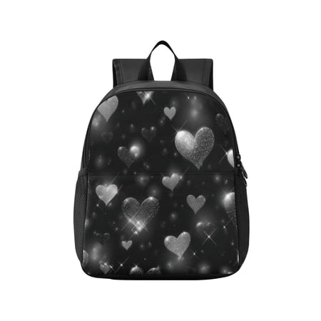Toddler Backpack Stardust Hearts on Black Waterproof Lightweight Backpack Casual Mini Daypack for Daycare & Travel
