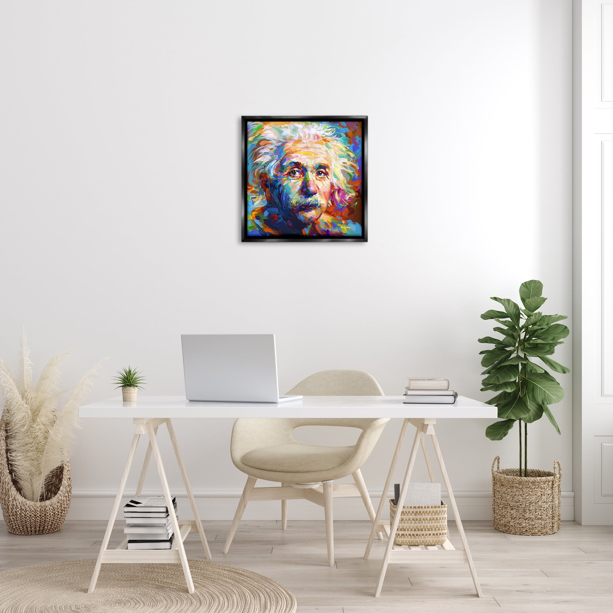Stupell Industries Abstract Albert Einstein Portrait Abstract Painting Black Floater Framed Canvas Art Print Wall Art, 25 x 25