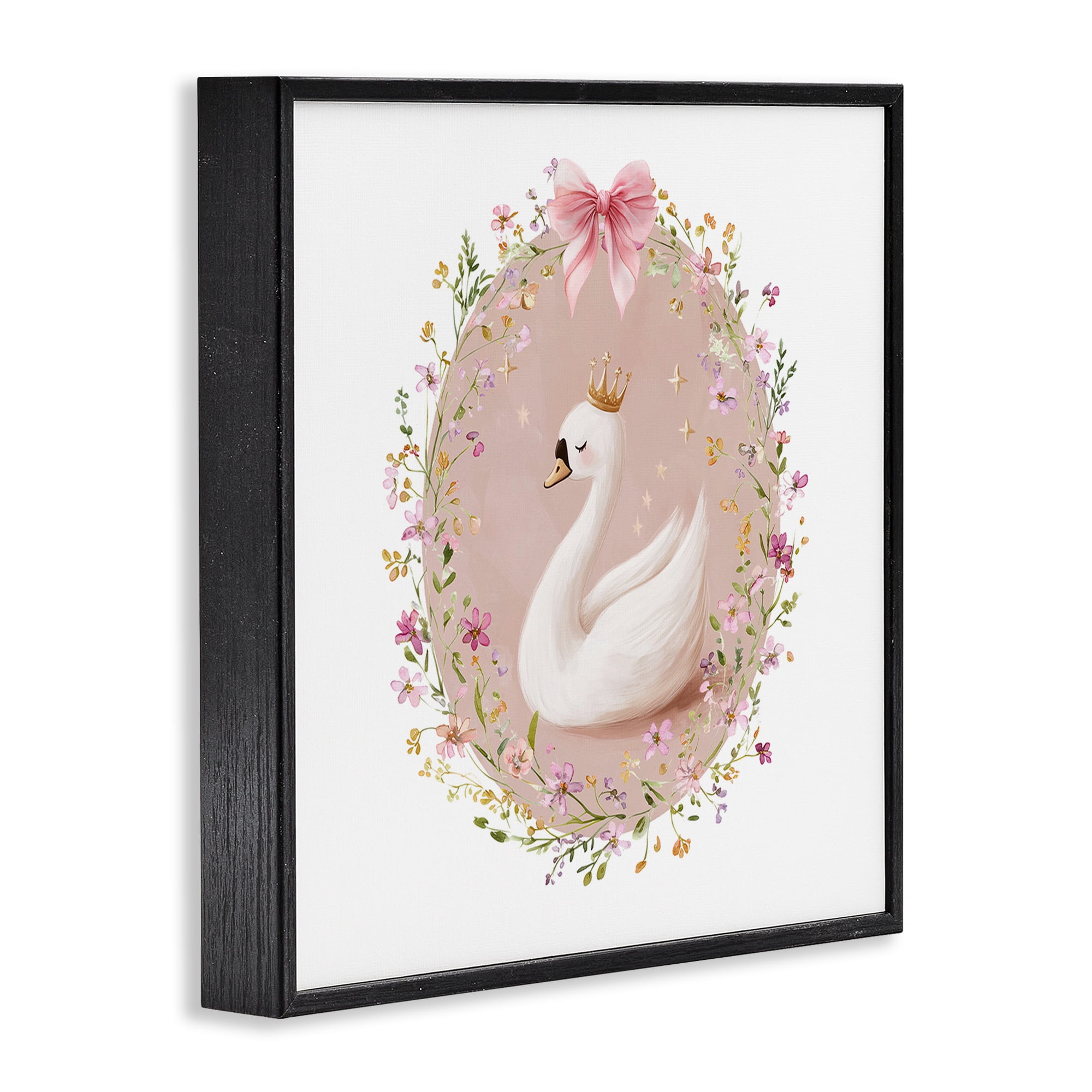 Stupell Industries Queen Swan with Florals Black Framed Giclee Art, design by Christine Simpson Art