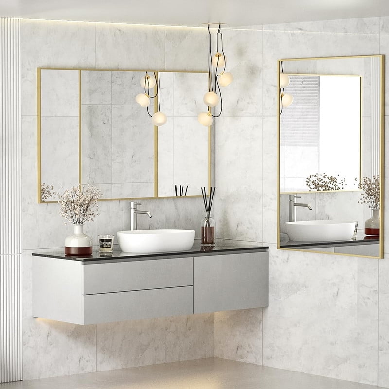 Gleamira 26"x38" Bathroom Wall Mirror with Rectangular Metal Frame, Gold