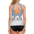 thumbnail image 2 of Women's Printed Tankini Top - High Elasticity Slim-Fit Swimsuit with Removable Straps & Cups, Perfect for Beach & Pool Parties，Three Cute Beers, 2 of 7
