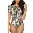 thumbnail image 2 of Uemuo Dark Enchanted Flowers And Birds Pattern Women's One Piece Short Sleeve Swimsuit Rash Guard Surfing Modest Quick-drying Swimsuit Beach Essentials-X-Large, 2 of 9