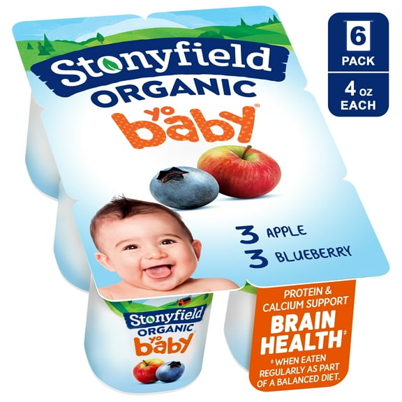 Stonyfield Organic YoBaby Apple & Blueberry Whole Milk Baby Yogurt, 4 oz Cups, 6 ct Pack