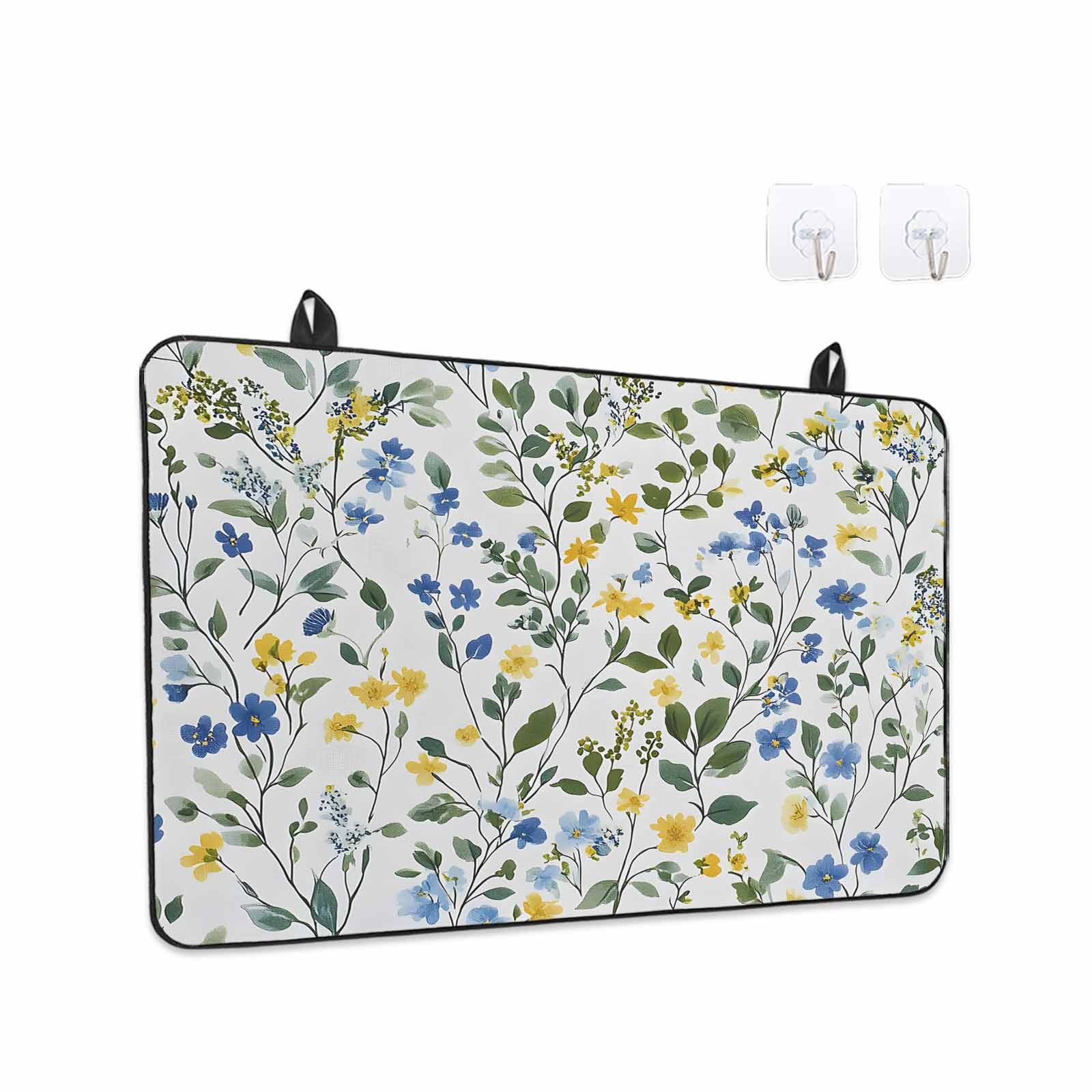 Elegant Blue Yellow Spring Floral Stove Top Cover for Electric Stove, Heat-proof & Non Slip Glass Top Stove Cover Protector, Summer Botanical Green Kitchen Flat Cooktop Rubber Mat 24x21 Inches