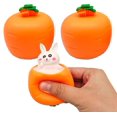 thumbnail image 1 of Juego de 3 piezas de juguetes para apretar, aplasta zanahoria, conejo, juguetes inquietos, pop-up, conejo blando en zanahoria, alivio del estrés para niños y adultos, juguete novedoso y divertido, 1 of 5