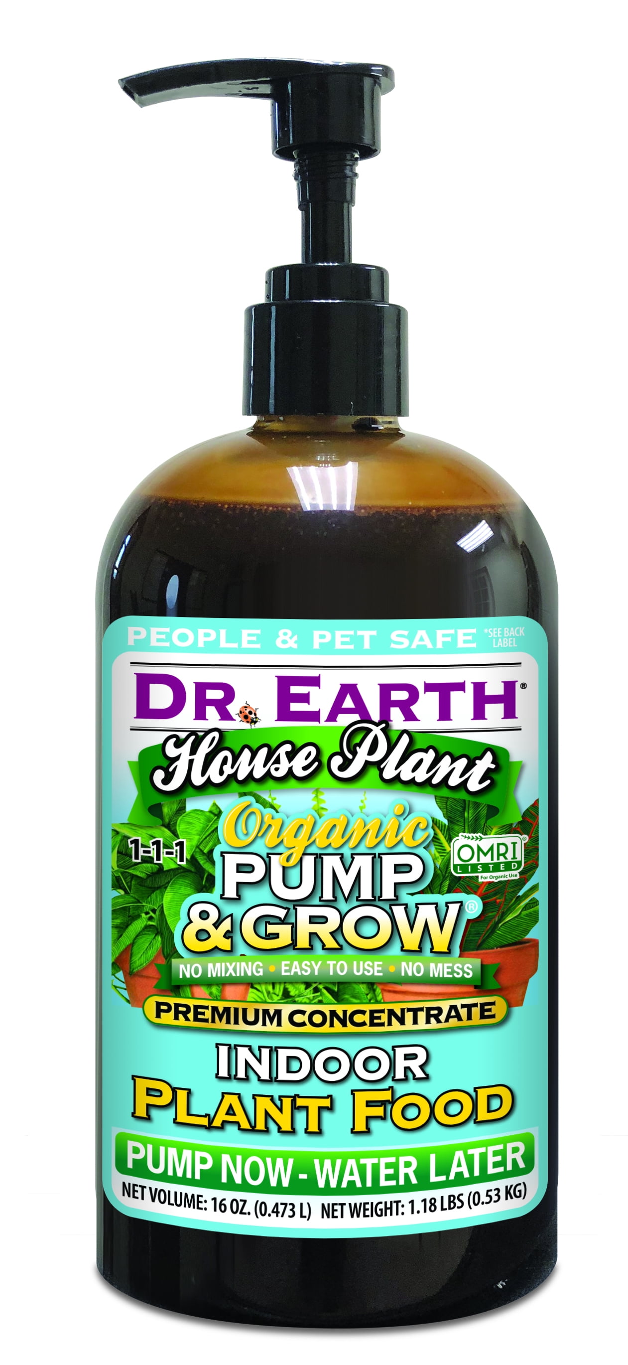 Dr. Earth House Plant Pump & Grow Liquid Fertilizer 16oz Bottle