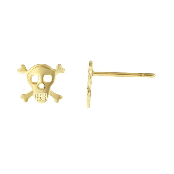 14k Yellow Gold Pirate Scull Stud Earrings