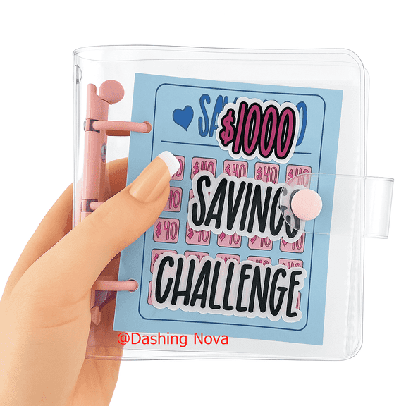 1000 Dollar Savings Challenge Binder Clear PVC 3-Ring Money Organizer Budget Book