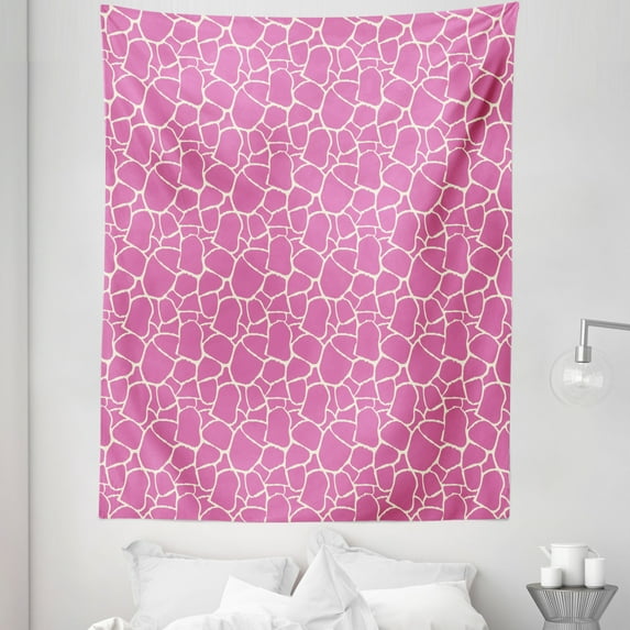 Giraffe Tapestry, Abstract Tropical Jungle Animal Skin Pattern Pink Camouflage Style Feminine Design, Fabric Wall Hanging Decor for Bedroom Living Room Dorm, 5 Sizes, Pink Cream, by Ambesonne
