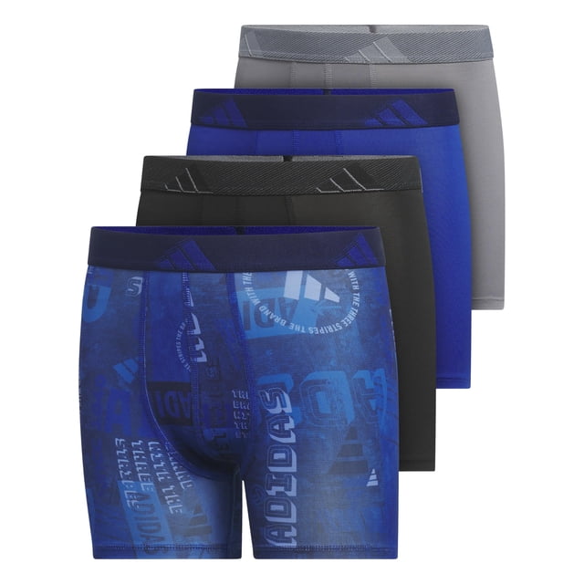 Calzoncillos tipo bóxer adidas con estampado de microfibra para niños y jóvenes, paquete de 4 unidades