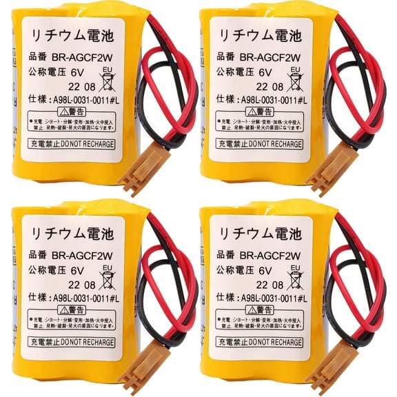 (4-Pack) 2200mAh BR-AGCF2W 6V Lithium Battery for Fanuc Controls A98L-0031-0011#L A98L-0031-0011 CNC Machine with Brown Connector