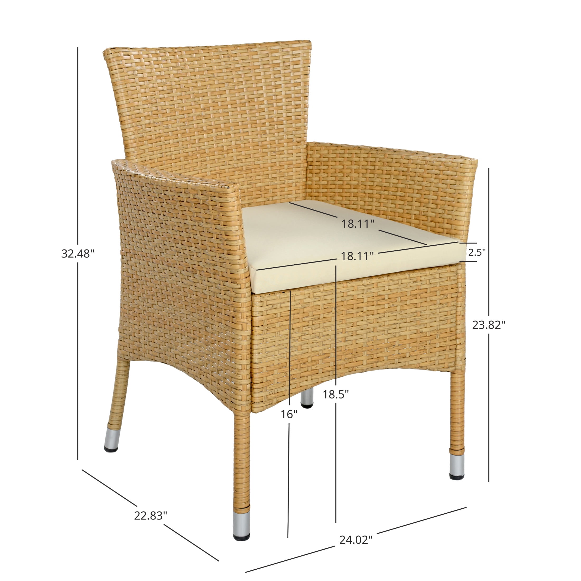 Christopher Knight Home Outdoor Wicker Patio Dining Chairs with Cushions, Natural, Set of 2
