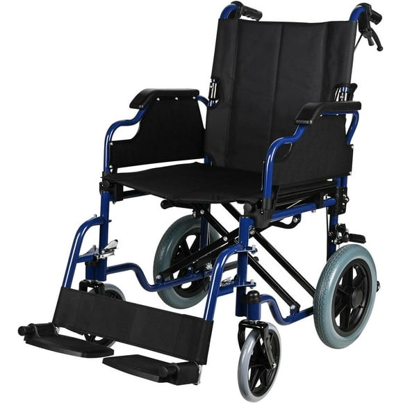Foldable Transport Wheelchair, Hand Brakes and 12" Rear Wheel, Swing Away Footrests and Support Up to 220 Lbs, 17" Wide Seat