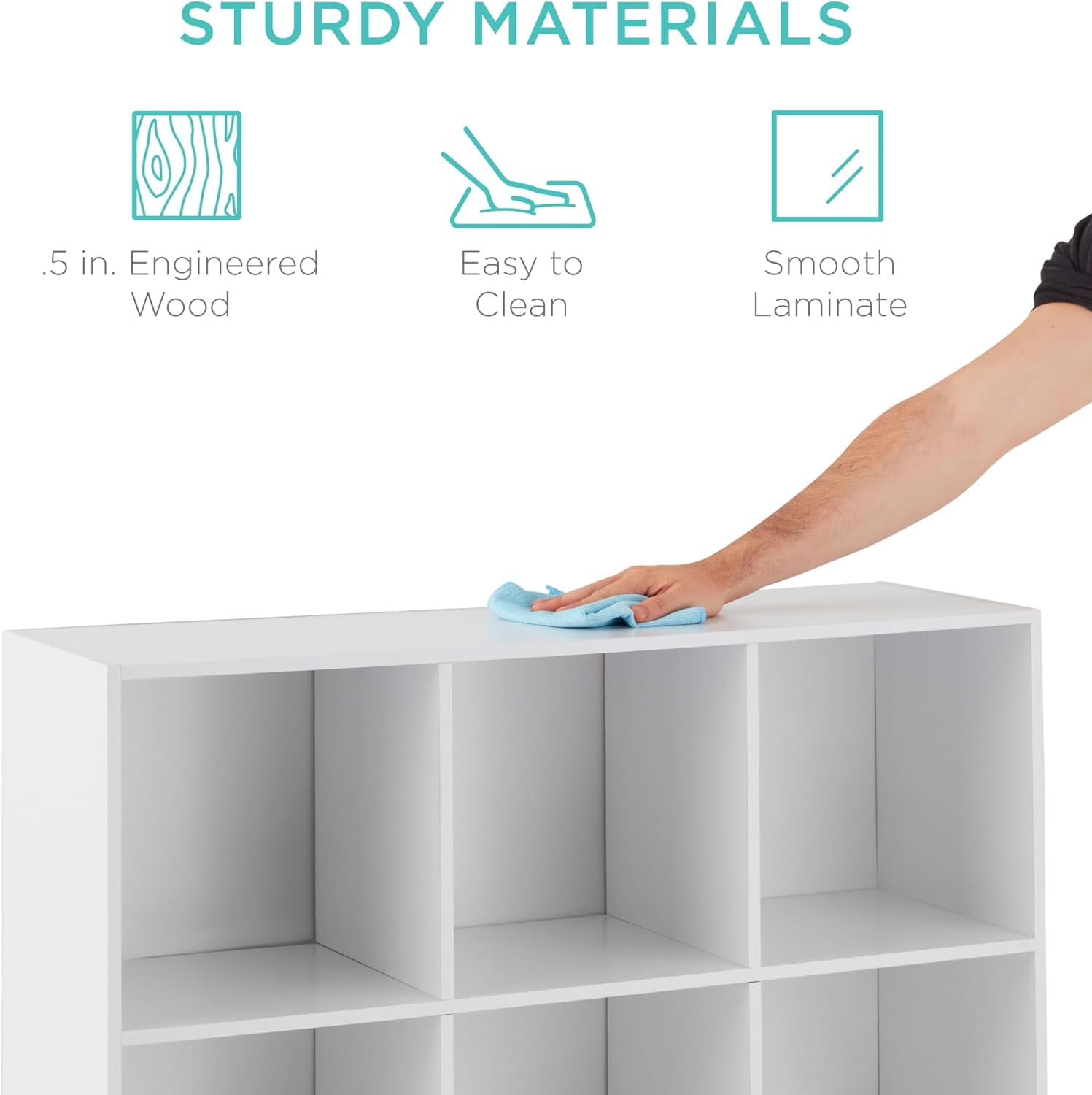 WBTER 9-Cube Storage Organizer, 11in Shelf Opening, Bookcase, Display Shelf, Customizable w/ 3 Removable Back Panels - White