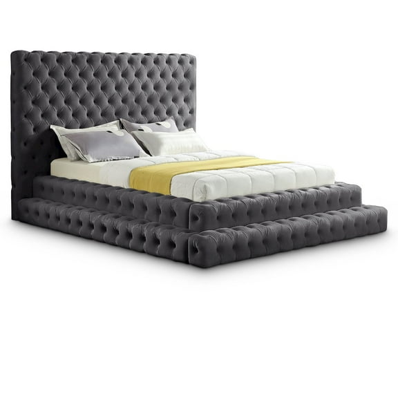 Meridian Furniture Revel Grey Velvet Queen Bed