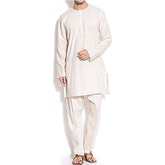 Royal Kurta Men's Cotton Blend Kurta Pyjama Set (ROYAL_134_Beige_Large)