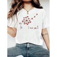 thumbnail image 1 of Women's Fashionable I Love You Print T-Shirt For Valentine's Day - Casual Short Sleeve Crew Neck TopCamisetas para mujer, lindas camisetas con estampado gráfico, de manga corta, estilo casual, para ve, 1 of 7
