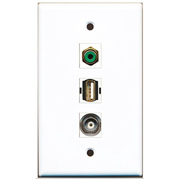 RiteAV - 1 Port RCA Green and 1 Port USB A-A and 1 Port BNC Wall Plate
