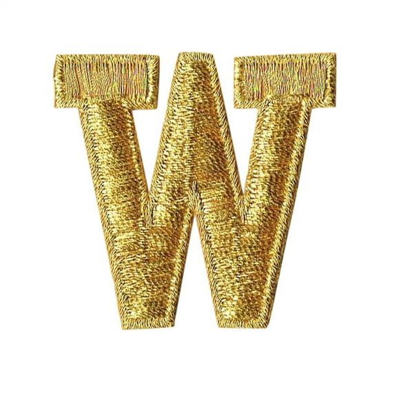 Alphabet Letter - W - Color Gold - 2" Block Style - Iron On Embroidered Applique Patch