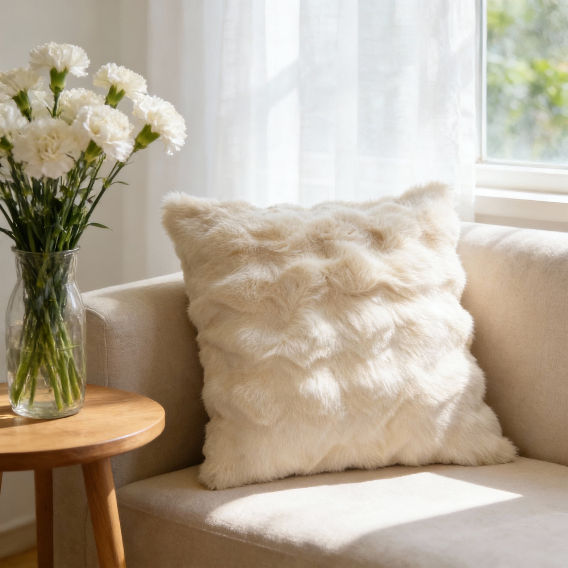 cisilov 18x18 Inch White Faux Fur Throw Pillow for Couch Bed Living Room Home Decor