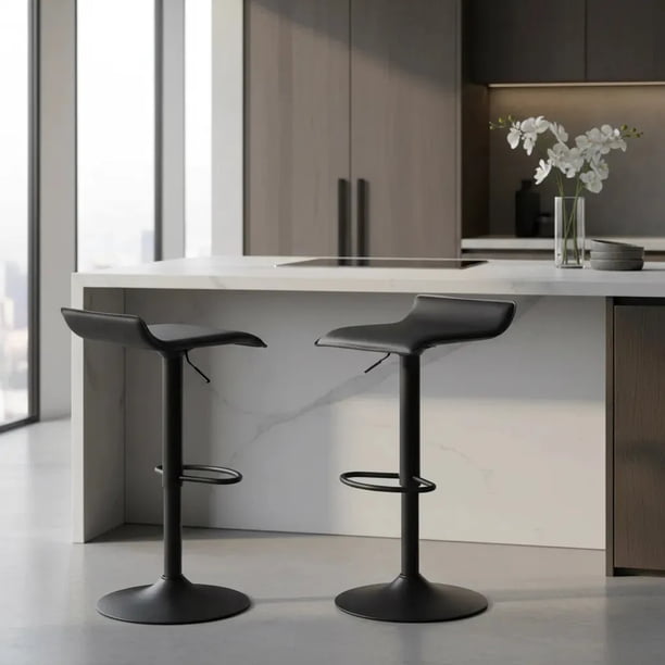 Set de 2 Bancos para Barra HOMEMAKE FURNITURE Todo Negro Altura Ajustable Giratorio 360