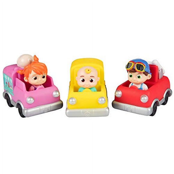 CoComelon Vehicle Toy 3 Pack - JJ, Tomtom & YoYo with School Bus, Fire Truck & Ice Cream Truck - Ages 2+