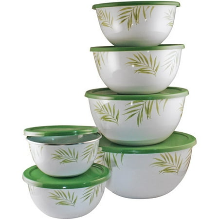 Corelle Coordinates 12-Piece Porcelain Enamel Bowl Set, Bamboo Leaf