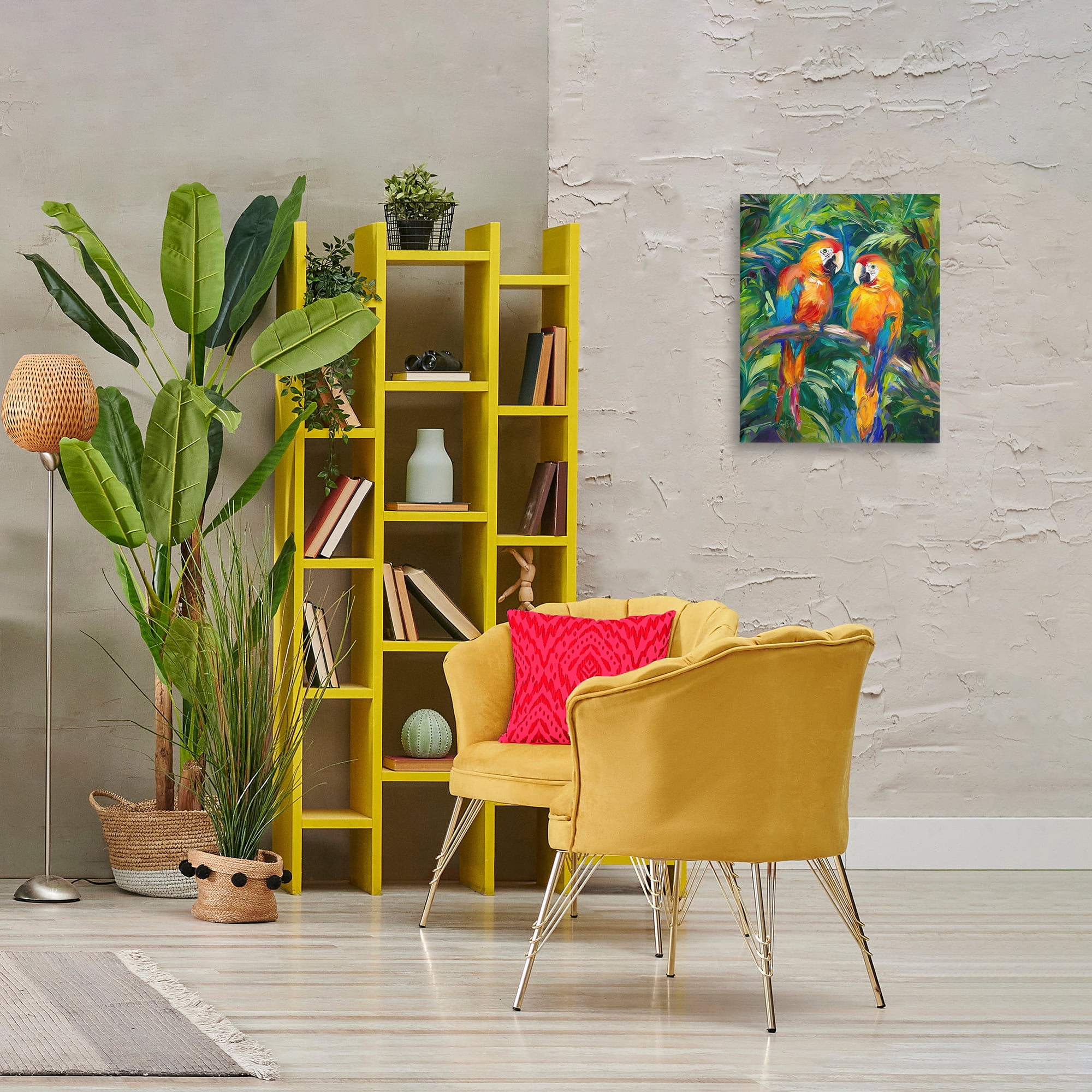 Stupell Industries Rainforest Parrot Branch Animals & Insects Painting Gallery Wrapped Canvas Art Print Wall Art, 16 x 20