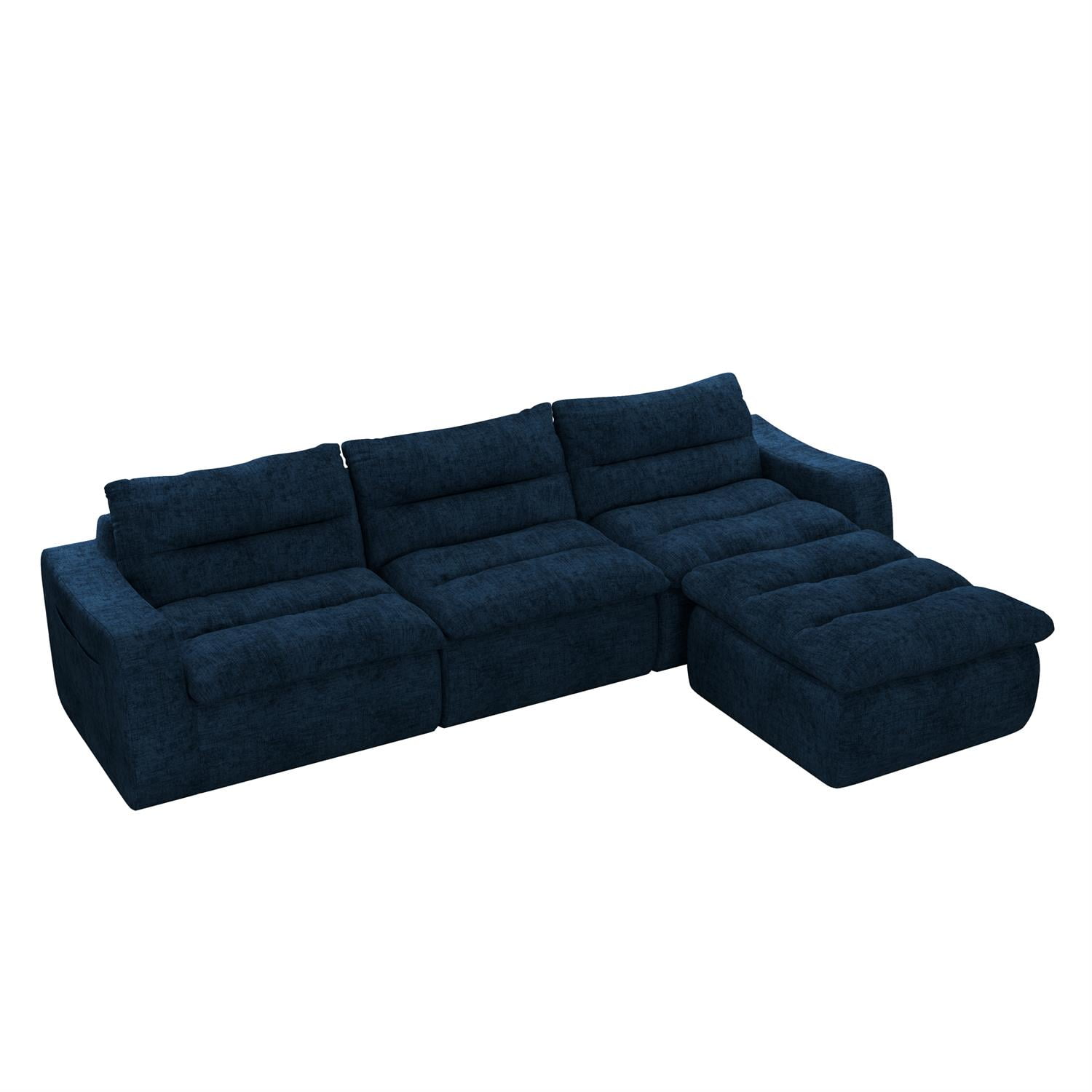 Demi Bonn 116" Modern L-Shaped Modular Sofa, Comfortable Beanbag Style, Stylish Lazy Couch for Living Rooms and Relaxation, Blue