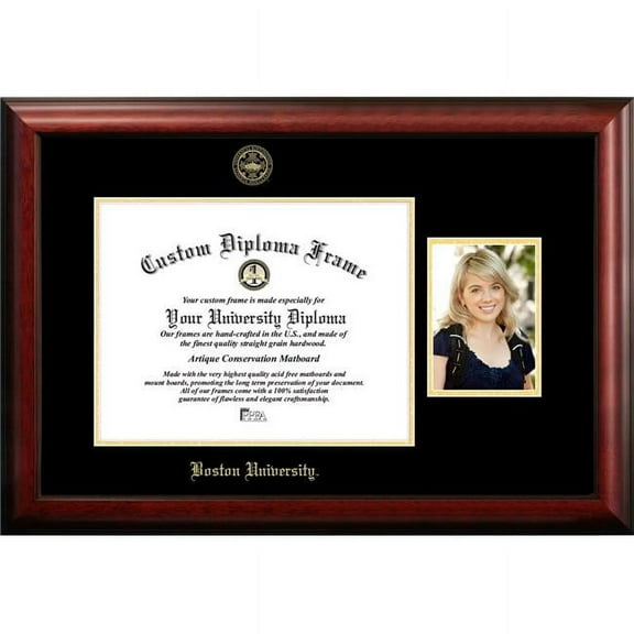 Campus Images 14 x 11 in. Boston University Gold Embossed Diploma Frame with 5 x 7 in. Portrait - Satin Mahogany