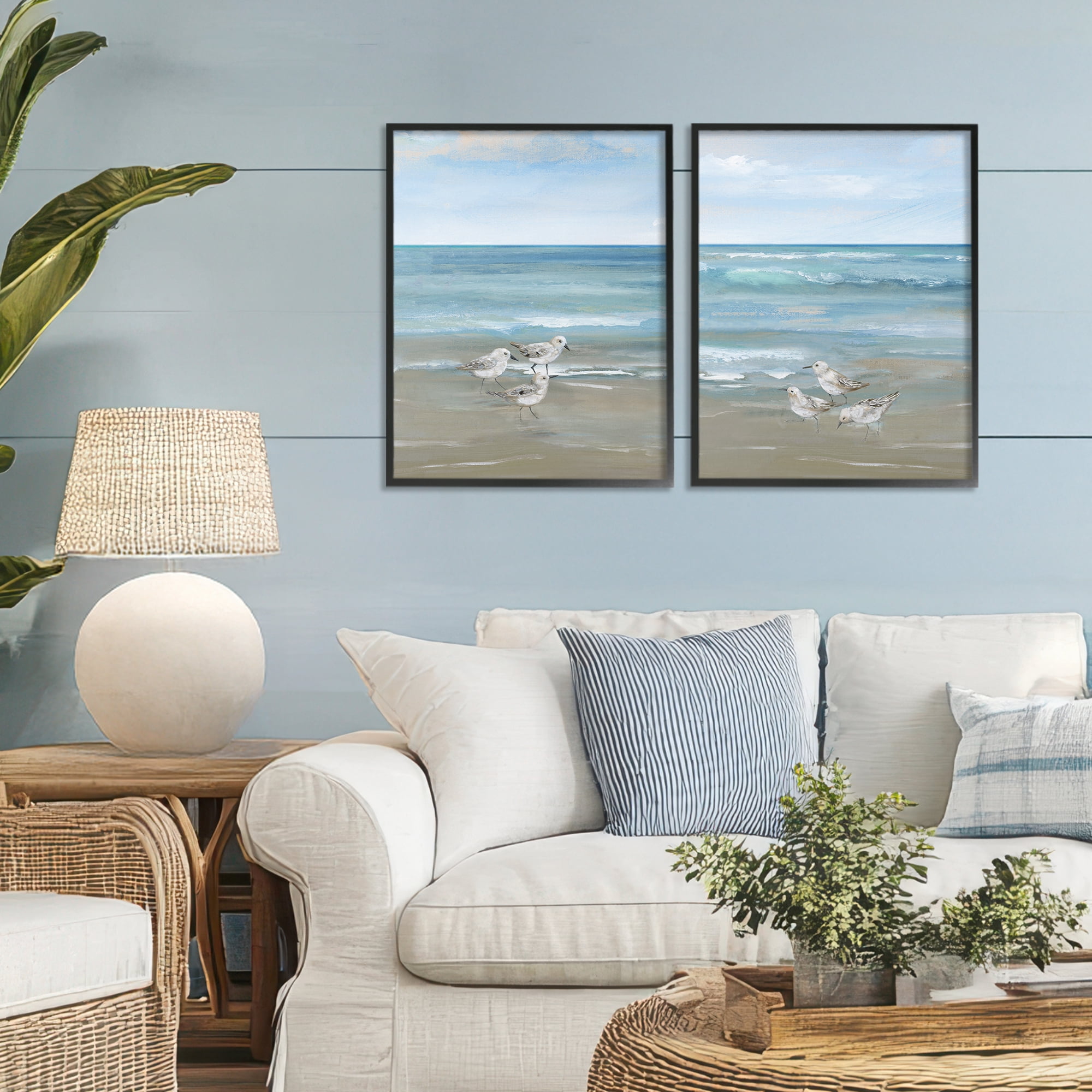 Stupell Industries Seaside Sanderlings at Dawn 2 Piece Black Framed Giclee Art Set, design by Nan
