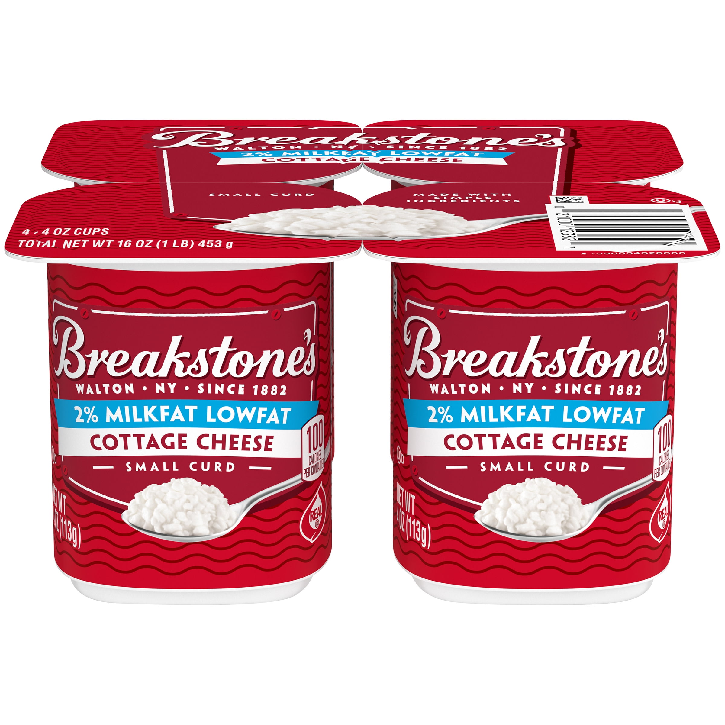 Breakstone's Lowfat Small Curd Cottage Cheese with 2% Milkfat, 4 ct Pack, 4 oz Cups