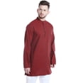thumbnail image 3 of Shatranj Men's Indian Mandarin Collar Mid-Length Fine Stripe Kurta Tunic; Maroon, 3 of 5