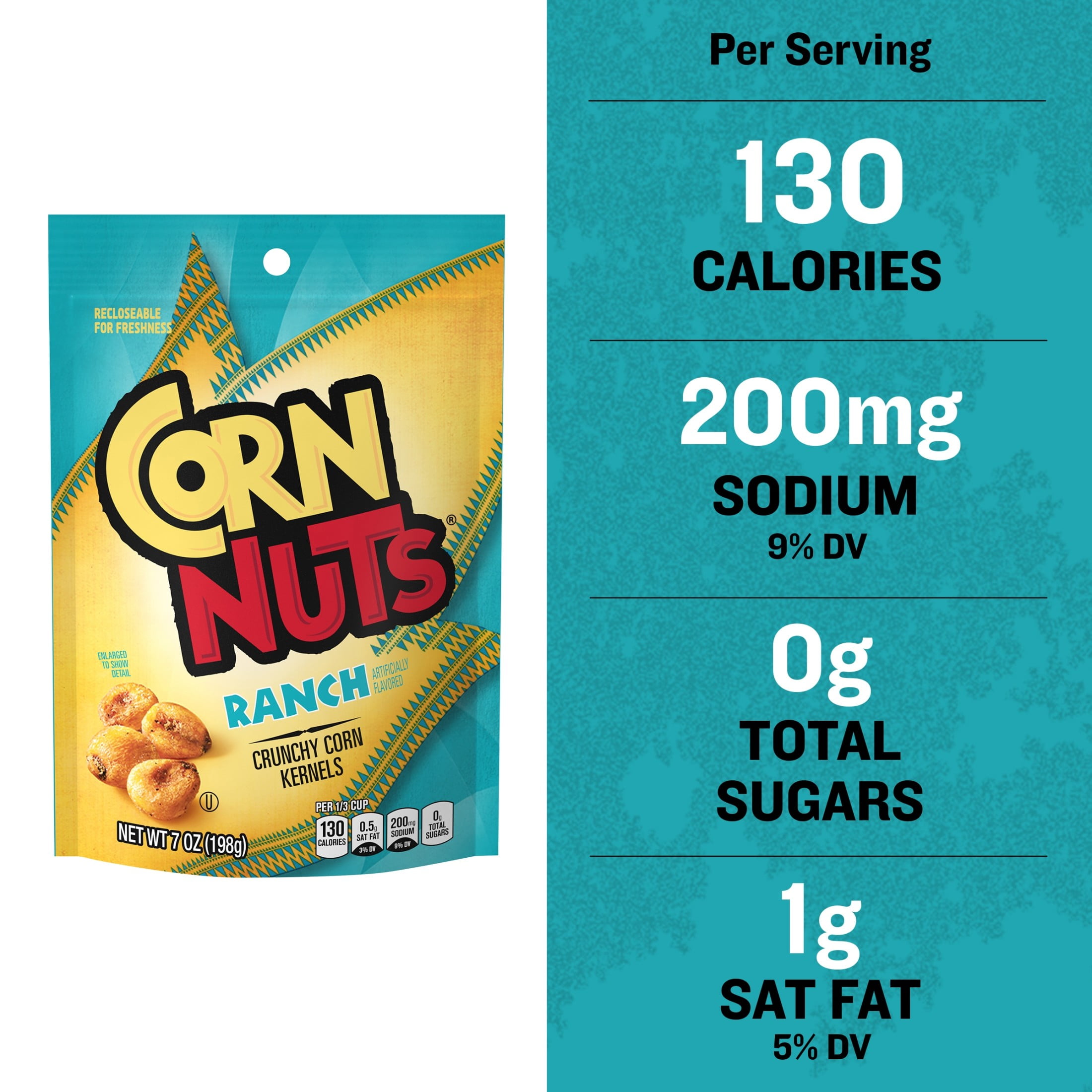 (12 pack) CORN NUTS Ranch Crunchy Corn Kernels Flavored Nuts Snack, Shelf-Stable, 7 oz Resealable Plastic Package