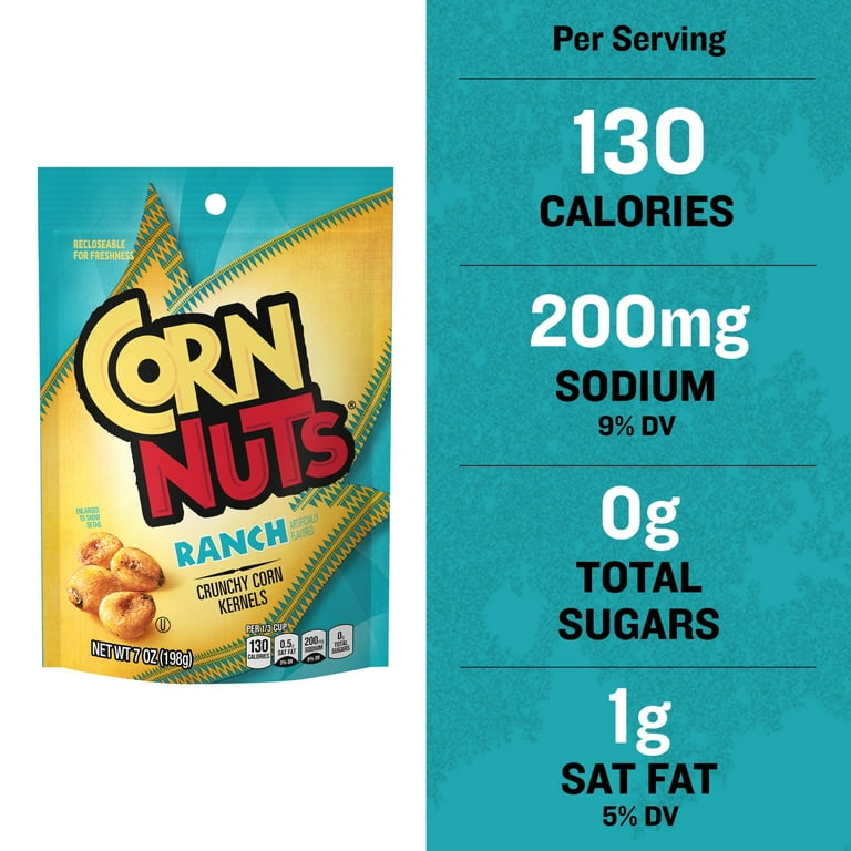 CORN NUTS Ranch Crunchy Corn Kernels Snack, Shelf-Stable, 7 oz Resealable Plastic Package