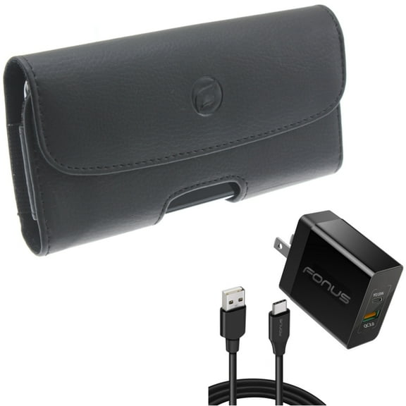36W PD Home Charger w Case Belt Clip for Samsung Galaxy S21,S20 - Fast Type-C 6ft Long Cable USB-C, Leather Holster Cover
