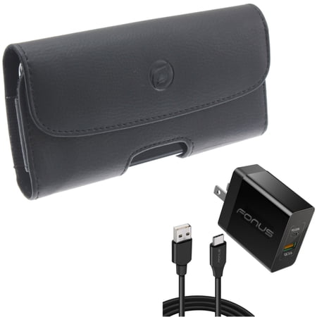 36W PD Home Charger & Case Belt Clip for Samsung Galaxy S24 - Fast Type-C 6ft Long Cable USB-C Power Cord Leather Holster Cover Pouch for Galaxy S24