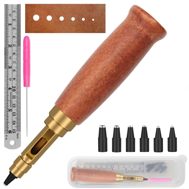 Perforadora con mango de madera Boyistar, perforadora para cinturón, marrón