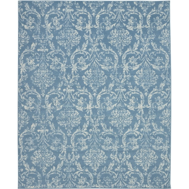 Walmart Bliss Farmhouse Damask Blue 7'10" x 9'10" Area Rug Walmart