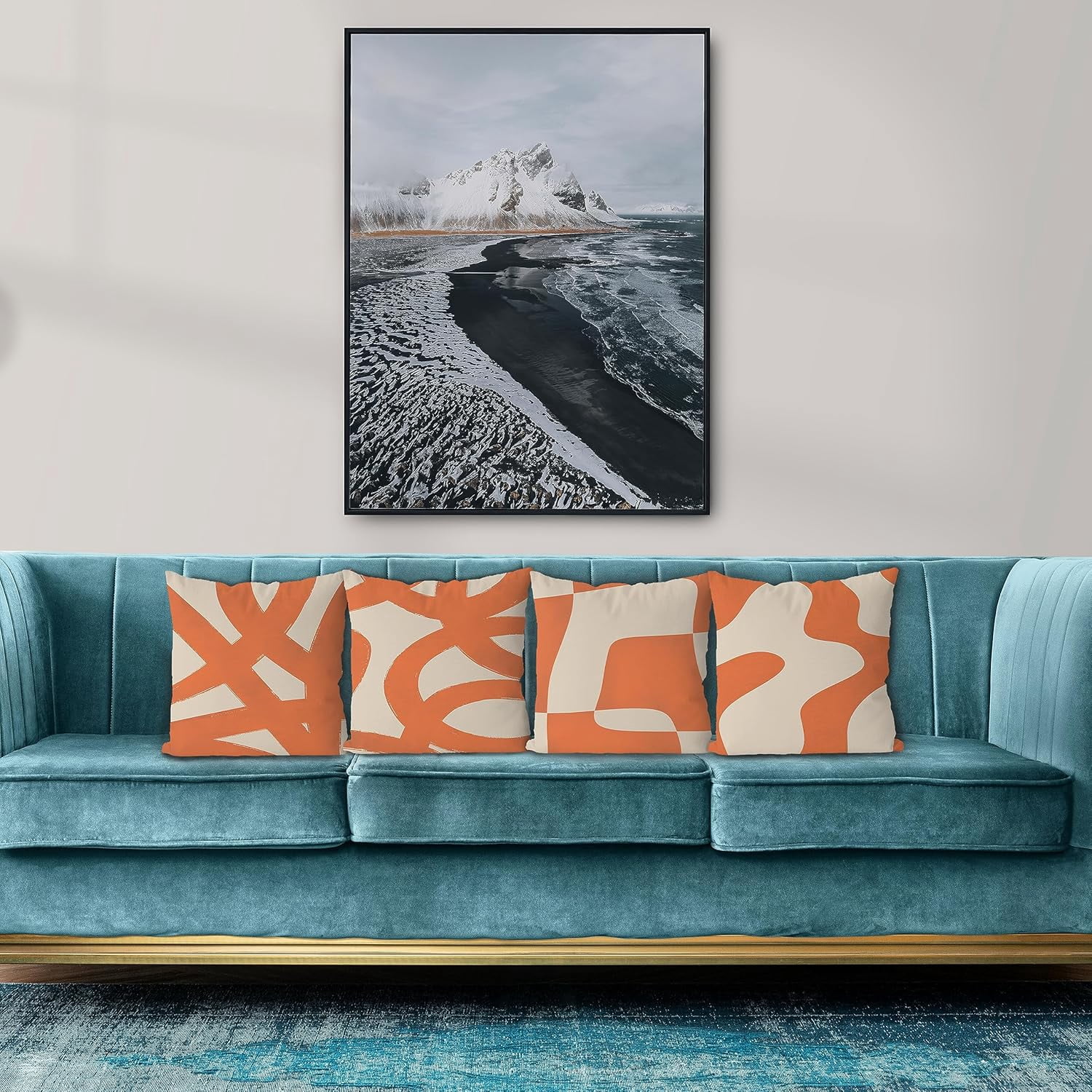 Orange and Beige Modern Abstract Neutral Art Throw Pillow Cover, Abstarct Art Throw Pillow Case 18×18 Inch Set of 4,Home Living Room Decor,Women Gifts (Orange)