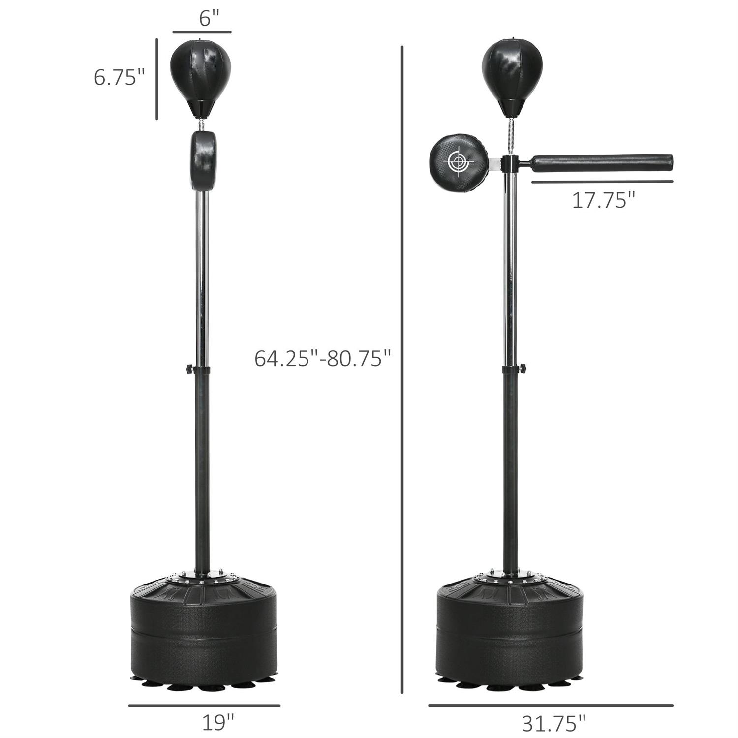 Demi Bonn Free Standing Boxing Bag with Stable Stand Suction Cups Punching Speed Bag Reaction Bar 64-81in Adjustable Height for Teenagers Adults Black