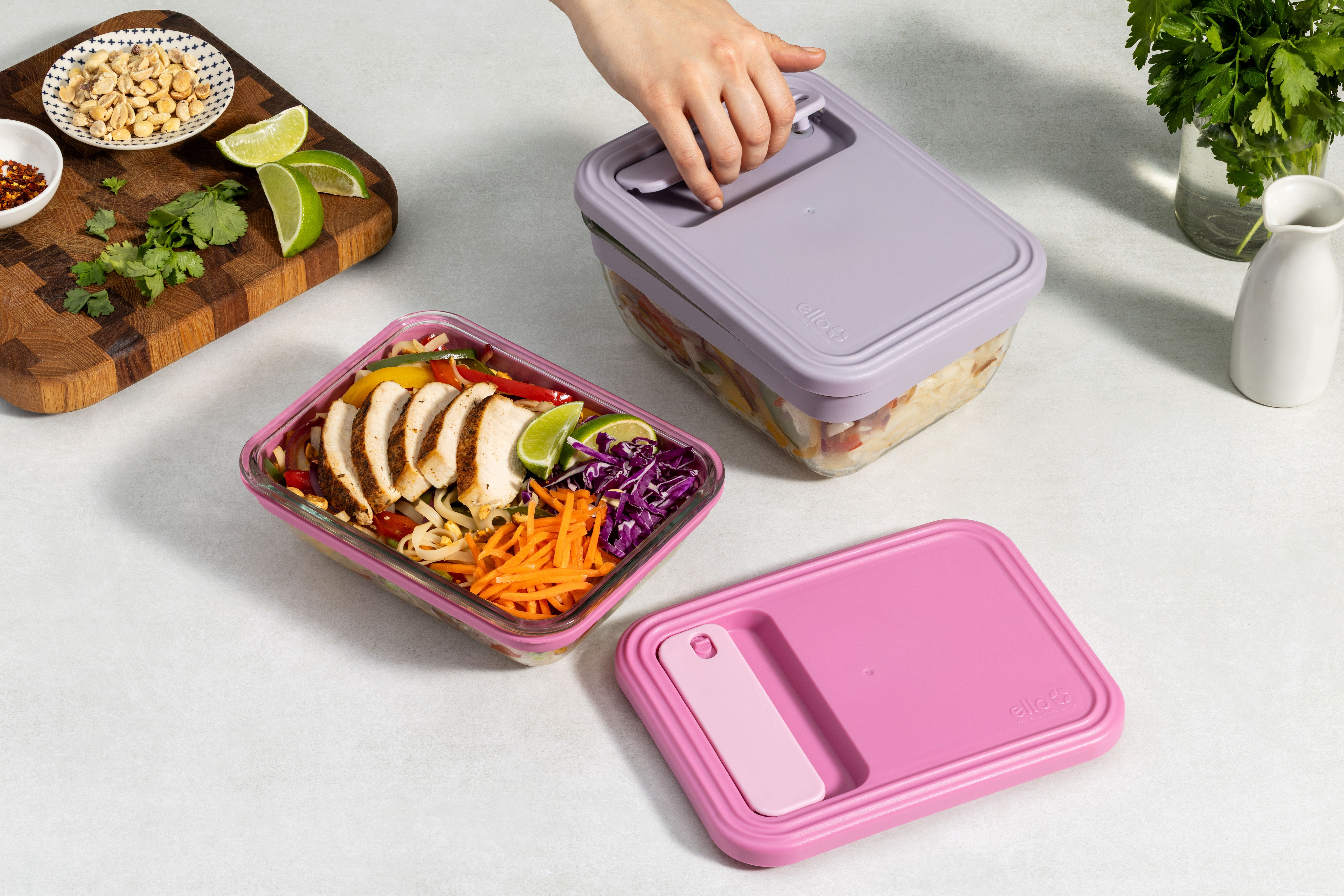 (2 pack) Ello Fresh Stack™ Glass Meal Prep Container | Airtight Leak-Proof Locking Lids, Dishwasher Safe, BPA-Free | 3.7 Cup | for Meal Prep and Food Storage | Roseberry