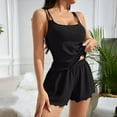 thumbnail image 3 of Wdfiry 2 Piece Pajamas Sets for Women Solid Color Casual Homewear Sets Cami Tops and Shorts Breathable Sleepwear Sets, 3 of 7