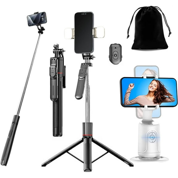 Smart AI Facial Recognition Phone Tripod, Auto Face Tracking Tripod 360 Rotation with Stand, Auto Face Tracking Phone Holder with Smart Trackings Gimbal for Content Creator