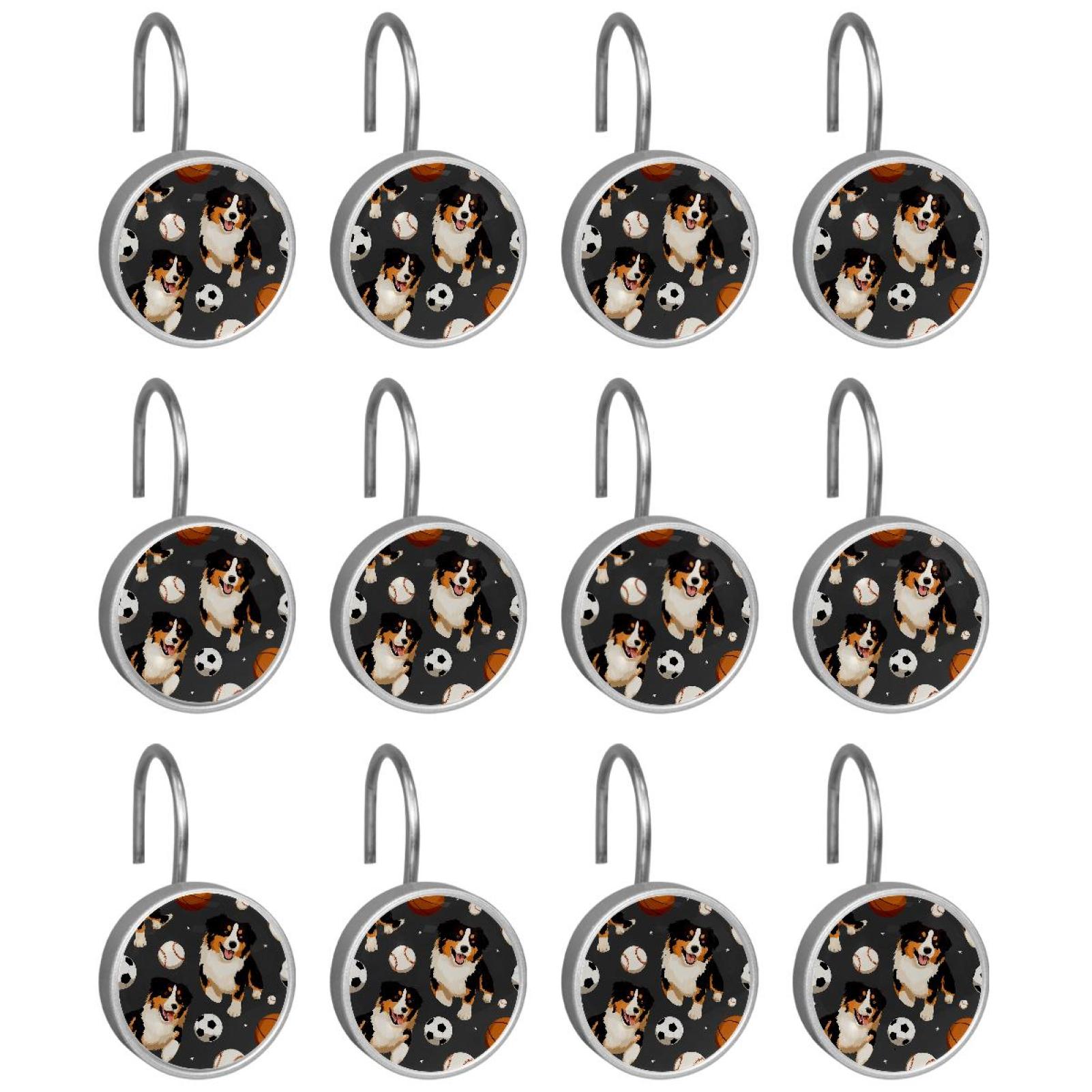 HemaKayy 12 Pcs Shower Curtain Hooks Bathroom Decorative Accessories Puppies Playing with Balls