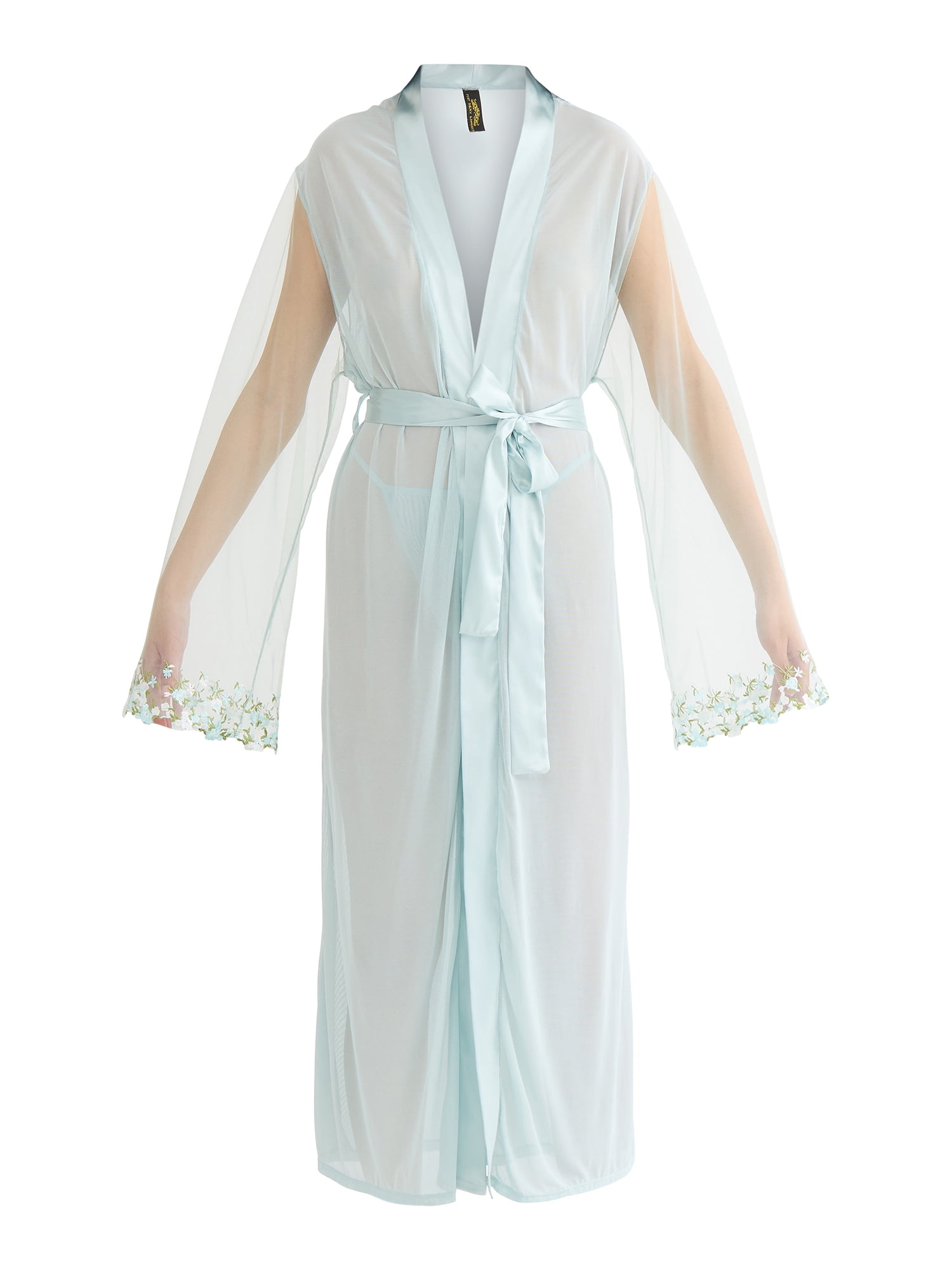 Just Sexy Lingerie Women’s and Women's Plus Bridal, Sheer, Long Robe with Embroidered Sleeves, Sizes S-3X