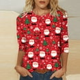 thumbnail image 2 of Women's Christmas T Shirts 3/4 Sleeve Crew Neck Print Pullover Tops Plus Size Casual Loose Stylih Blouse Festival Outfits (L, Red-A), 2 of 4